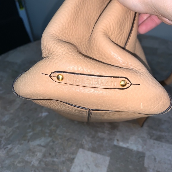 COLE HAAN Pebbled Leather Bag Top Handle Medium Satchel Luxe Neutral Early 2010s - Picture 8 of 14